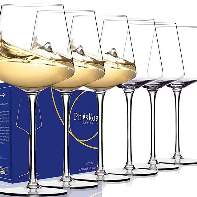 Modern Wine Glasses Set of 6 – Hand Blown Crystal Wine Glasses – Tall Long Stem Red Wine Glasses or White Wine Glasses – Unique Wine Glasses with Stem For Cabernet, Pinot Noir, Burgundy –14oz Clear