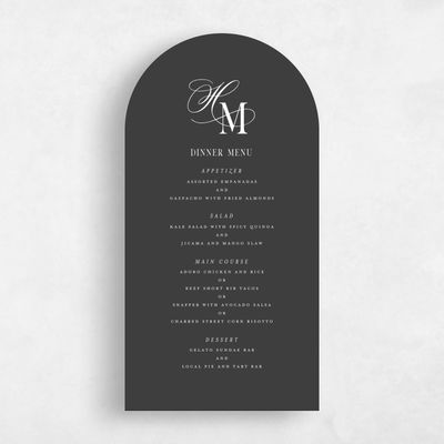 Dark Charcoal, Black Wedding Menu - Jalen
