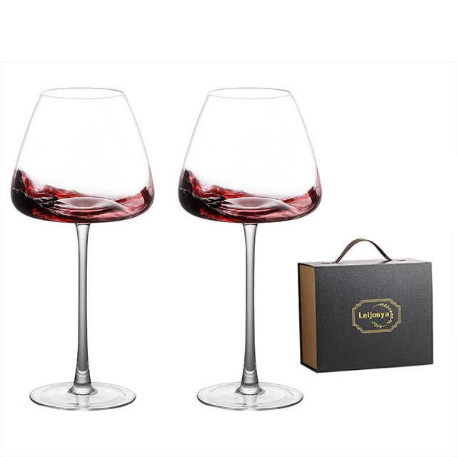 Leijosya Crystal Red Wine Glasses, 24 oz Long Stem, Set of 2 with Gift Box (Large)