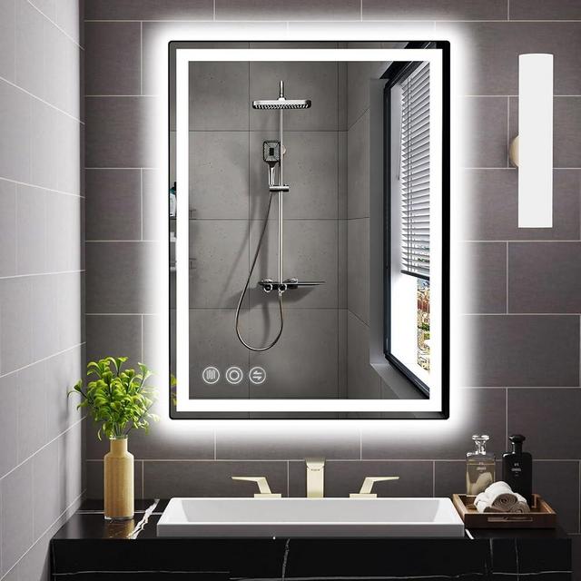 Memobarco 24"x 32" LED Bathroom Mirror with Stepless Dimmable Wall Mirrors with Anti-Fog, Dimmable CRI>90, Vanity Mirror with 3 Color Modes, Shatter-Proof, Memory Bathroom Mirror with LED Lights
