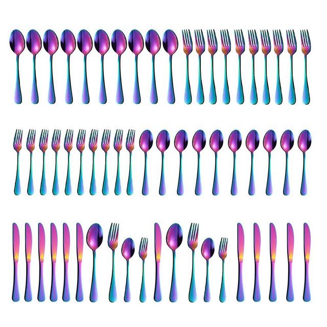Compralo Rainbow Silverware Set 60 Pieces, Stainless Steel Flatware Cutlery Tableware Set With Titanium Plated for 12, Colorful Kitchen Eating Utensil Set Include Knife/Fork/Spoon, Dishwasher Safe