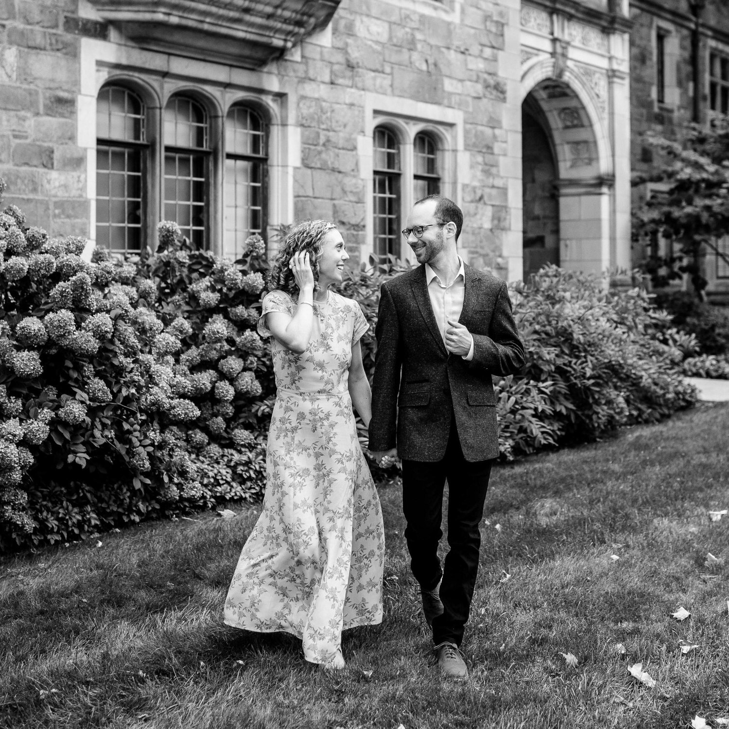Engagement photos at the Law Quad at the University of Michigan