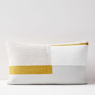 Crewel Stacked Blocks Pillow Cover, Belgian Flax, 12"x21"