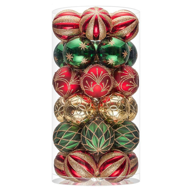 JORNOY Christmas Balls Ornaments, 30ct Shatterproof Xmas Tree Decorations, Hanging Bulbs Baubles Set with String for Holiday Home Party Decor, 2.36 inch/60mm, Red & Green & Gold