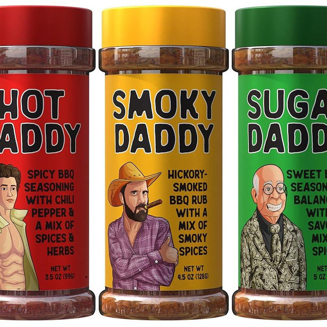 BBQ Rub Dad Gift Set -3 FLAVORS - Sugar Daddy, Hot Daddy, Smoky Daddy. Barbecue Seasoning, Valentines Day Gift for Him Fathers Day Dad Gifts Christmas Stocking Stuffers for Dads Birthday Gifts for Men