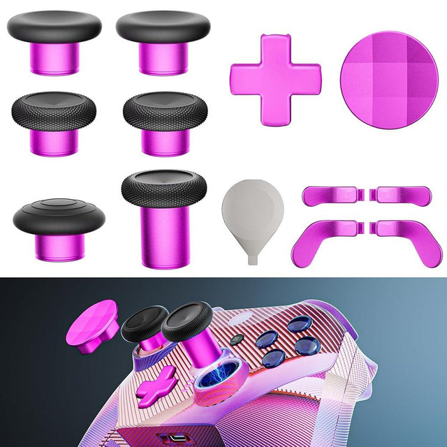 14-in-1 Controller Accessories Kit Compatible with Xbox Elite Series 2, 6 Premium Metal Thumbsticks, Swap Joysticks, 4 Interchangeable Paddles, 2 D-Pads, 1 Tool & 1 Storage Bag (Magenta)