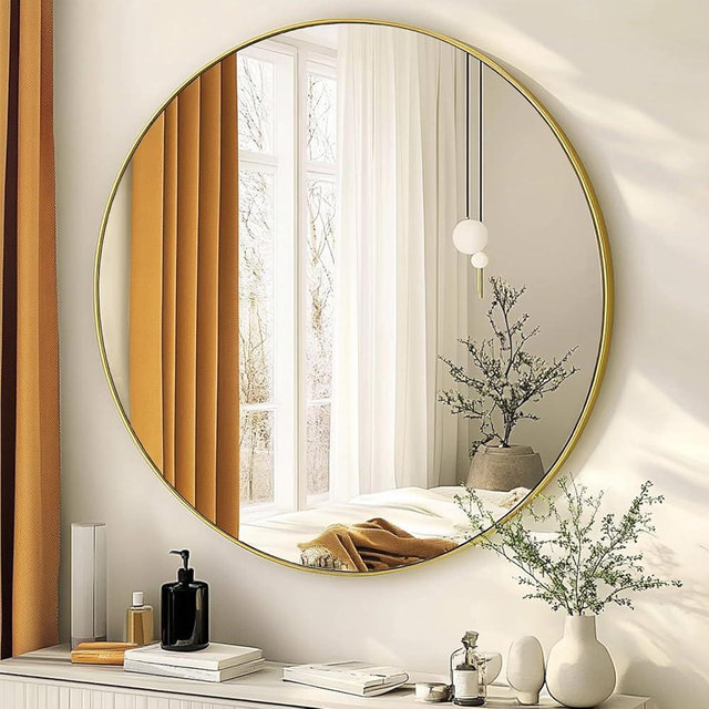 Winnker Gold Circle Mirror 30 inch, Round Gold Mirror, Round Wall Mirrors Metal Frame, Circle Wall Mirrors for Bathroom, Living Room, Hallway, Vanity, Over Sink