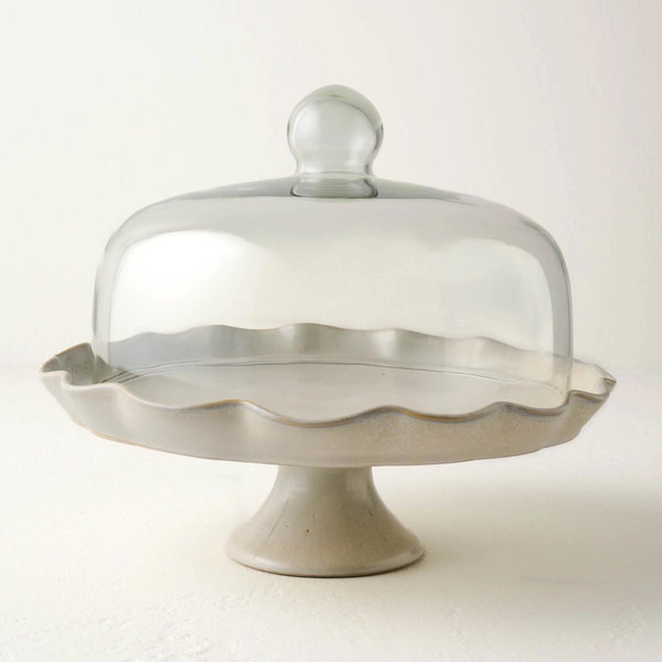 French Grey Ruffle Cake Stand with Dome