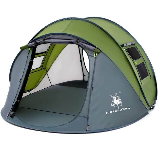 HUI LINGYANG 4 Person Easy Pop Up Tent,9.5’X6.6’X52'',Waterproof, Automatic Setup,2 Doors-Instant Family Tents for Camping, Hiking Traveling