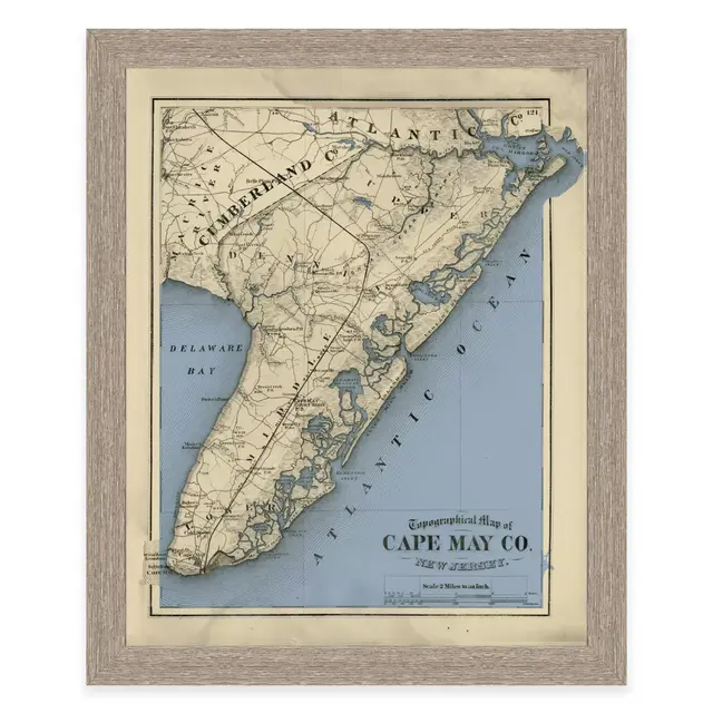 28-Inch x 34-Inch Framed Cape May County, NJ Map