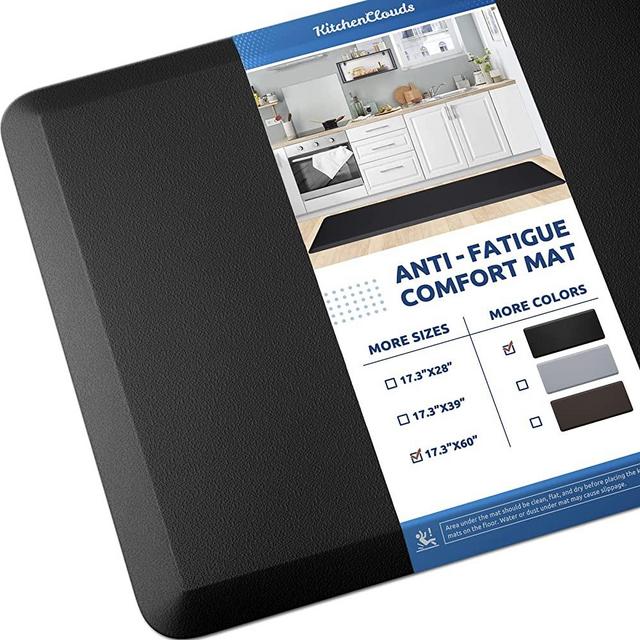 KitchenClouds Kitchen Mat Cushioned Anti Fatigue Kitchen Rug 17.3"x60" Waterproof Non Slip Kitchen Rugs and Mats Standing Desk Mat Comfort Floor Mats for Kitchen House Sink Office (Black)