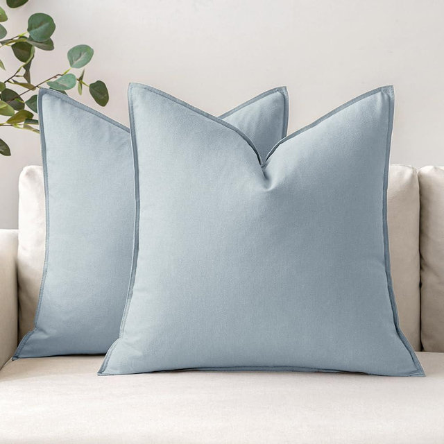 MIULEE Pack of 2 Coastal Blue Linen Pillow Covers 22x22 Inch Decorative Couch Throw Pillow Covers Spring Cushion Covers Modern Farmhouse Home Decor for Sofa Living Room Bed