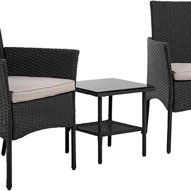 Patio Furniture Sets 3 Pieces Outdoor Wicker Bistro Set Rattan Chair Conversation Sets with Coffee Table for Yard/Backyard Lawn Porch Poolside Balcony,Black