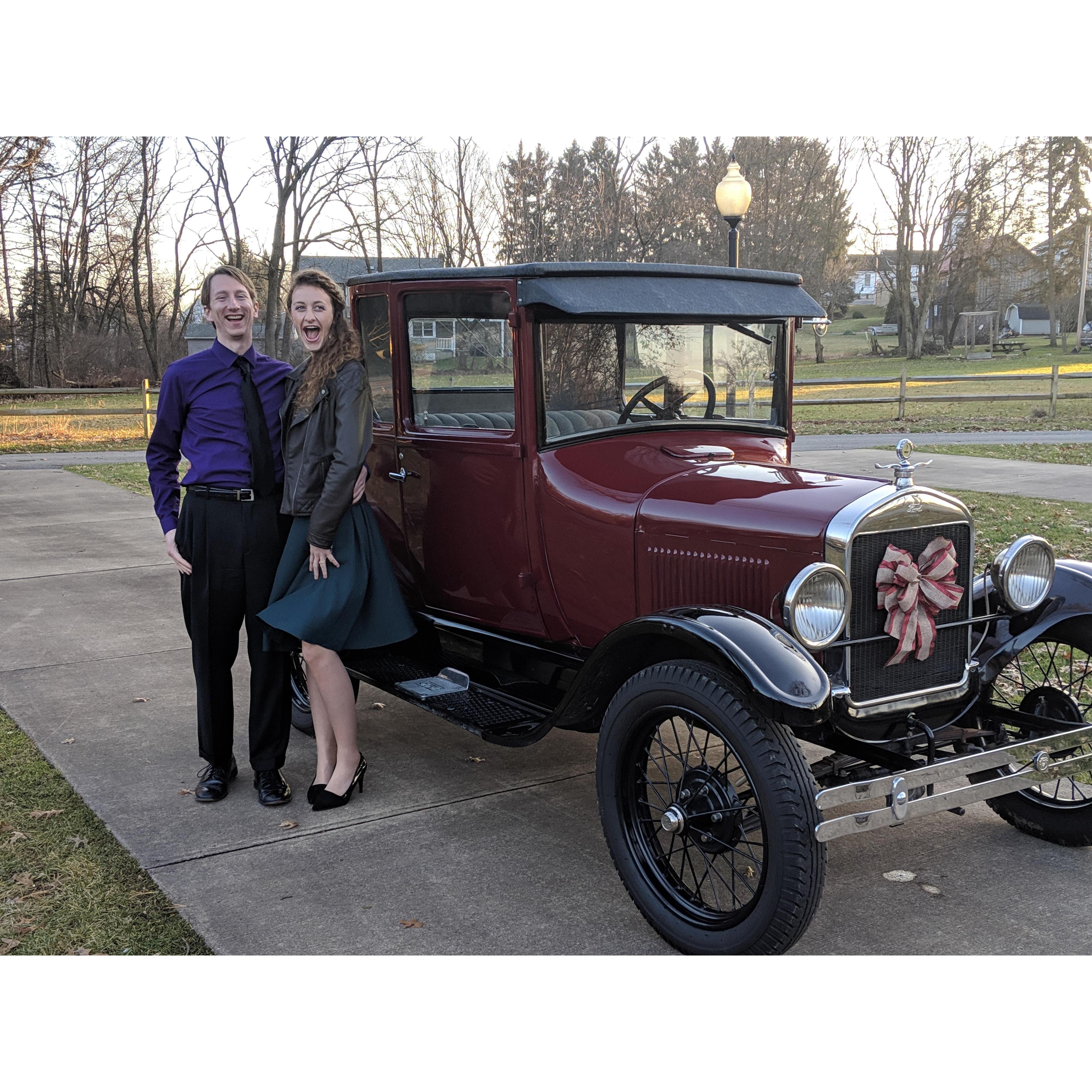 A winter wedding where people drove in style! We took the opportunity to pose in front of a strangers car.
