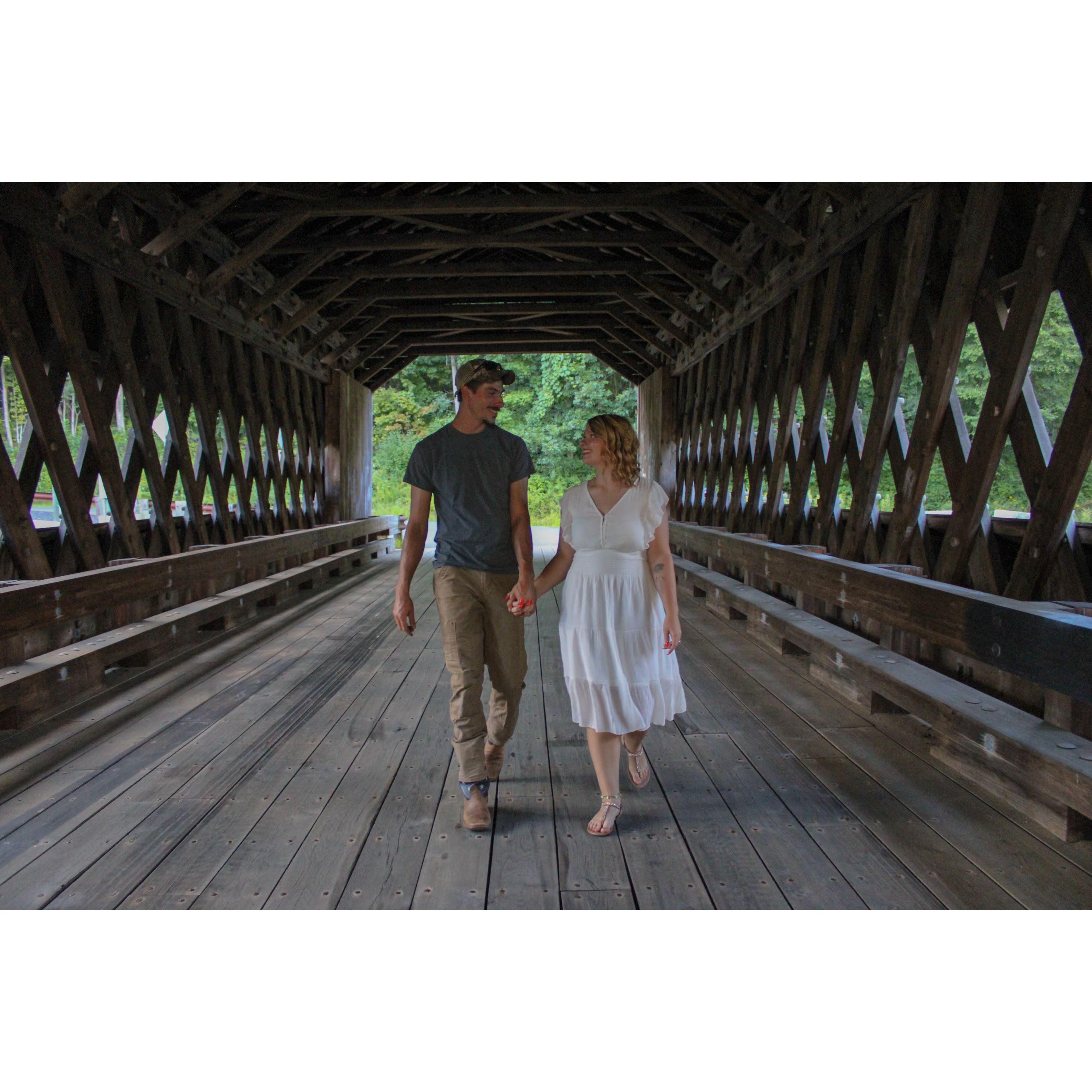 Going to the covered bridge in Gilbertville for some of our Save the Date photos was a great idea!