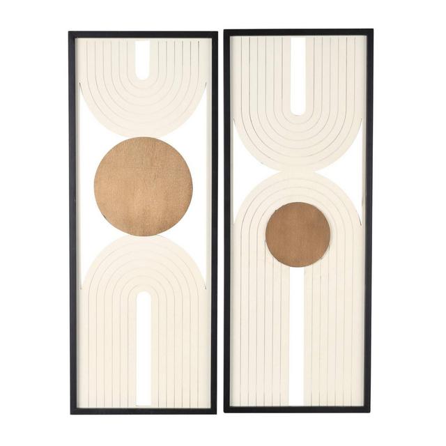 Set of 2 Wooden Geometric Layered Arch Wall Decors with Gold Circle Accents Cream - Olivia & May