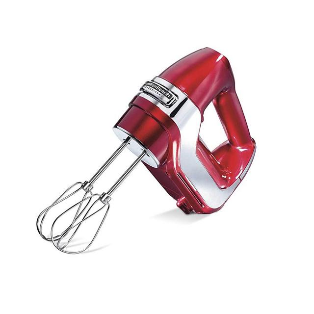 Hamilton Beach Professional 5-Speed Electric Hand Mixer with High-Performance DC Motor Slow Start, Snap-On Storage Case, Stainless Steel Beaters, Dough Hooks & Whisk, Red and Chrome (62653)