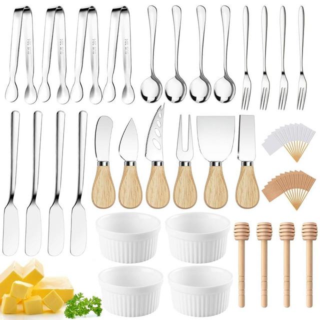 Charcuterie Boards Accessories Charcuterie Utensils Cheese Butter Spreader Knife Set Small Serving Tongs Forks and Spoons Dipping Bowls Honey Dippers Toothpick Flags for Party Platter Making