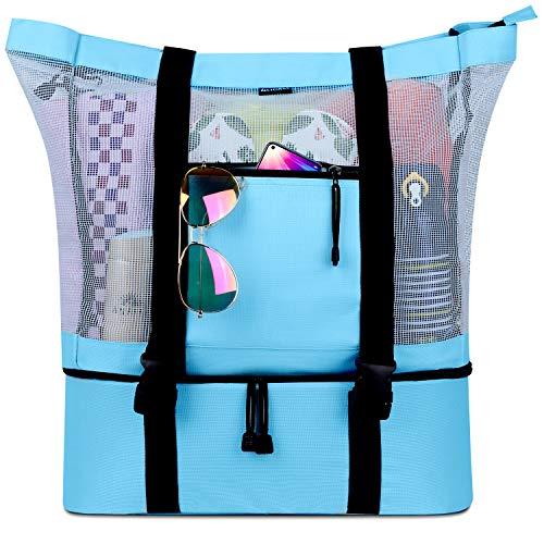 FITFORT Mesh Beach Tote Bag with Detachable Beach Cooler - MAX Capacity 34L 150lbs Ultra Durable for Women