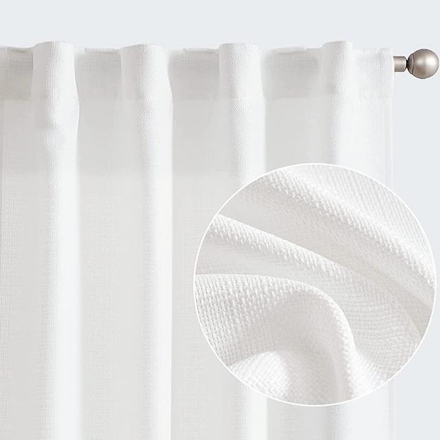 JINCHAN White Curtains for Living Room Linen Textured Curtains 84 Inches Long Farmhouse Curtains Casual Weave Back Tab Drapes Light Filtering Window Curtain 2 Panels