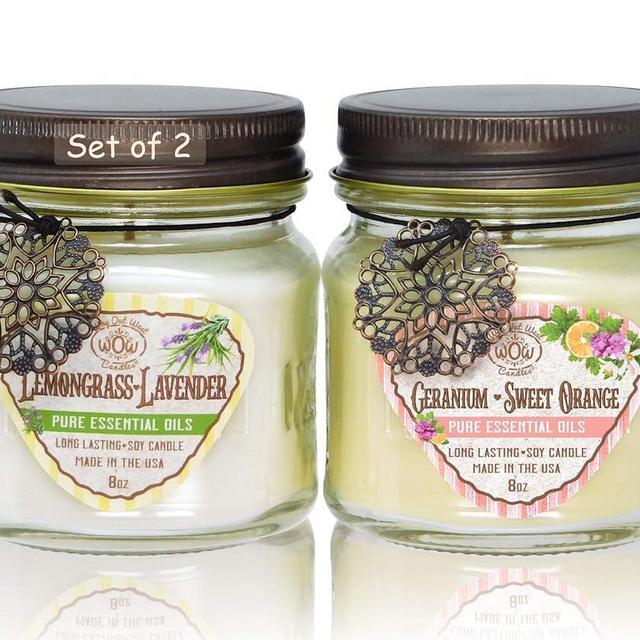 Way Out West Aromatherapy Scented Candles Set with Lemongrass Lavender and Geranium Sweet Orange Essential Oils - Happy Pack Set of 2 Candles - Handcrafted in America