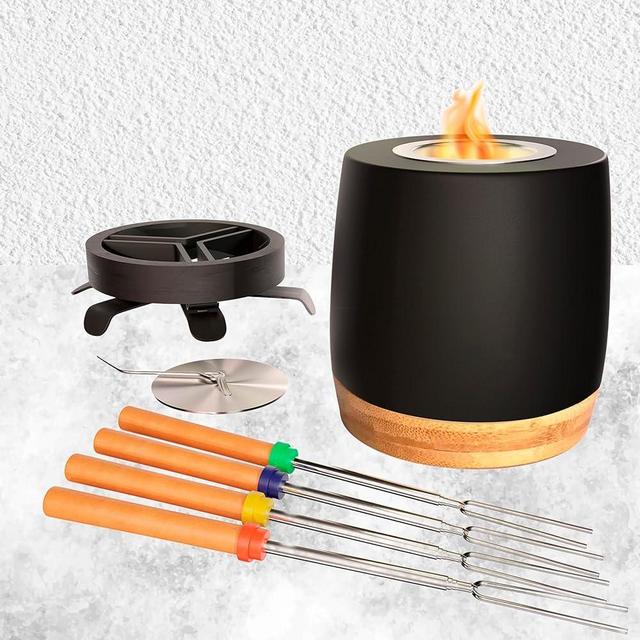 JARAH Tabletop Fire Pit, Countertop Fire Pit, Fondue Set, Smores Maker Tabletop Indoor Kit, Indoor Fire Pit Tabletop, Indoor Flameless Marshmallow Roaster