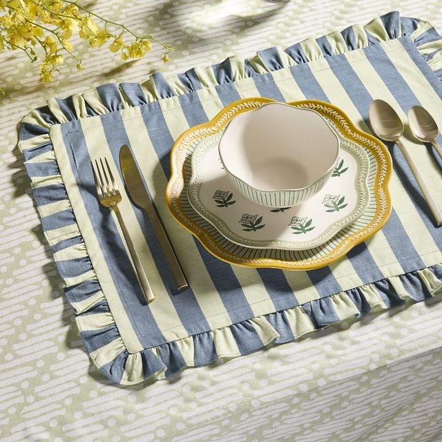 Rhode Wide Stripe Placemat, Fog Green, Set of 4