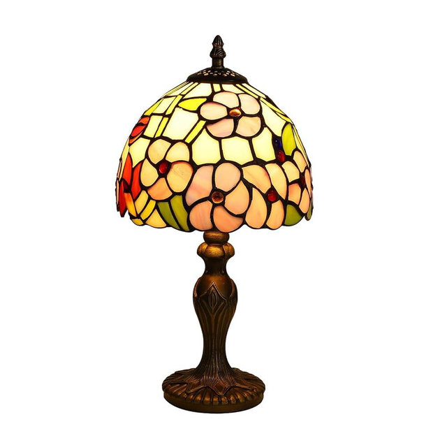FUMAT Tiffany Small Table Lamp 3 Color Temperatures Plum Blossom Flower Stained Glass Table Lamps for Living Room Bedroom Bedside Nightstand Home Office Desk Light W/LED Bulb 8X8X15Inch