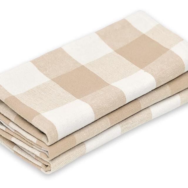 Cotton Dish Towels, Kitchen Towels, Plaid Dish Towels, Farmhouse Towels, Kitchen Dish Towels Cotton, Dish Towels for Kitchen, Beige Plaid Towels, Tea Towels Cloth Beige and Cream Set of 3 18x28