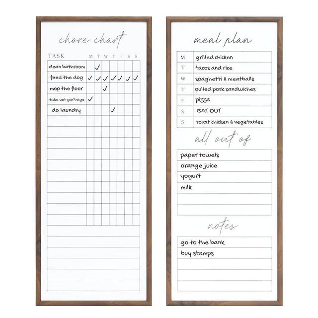 Sheffield Home Set of Two 9x21 Inch Family Planner Dry Erase Boards featuring, Chore Chart, Shopping List, Weekly Meal Planner and Notes, Set of 2, Natural