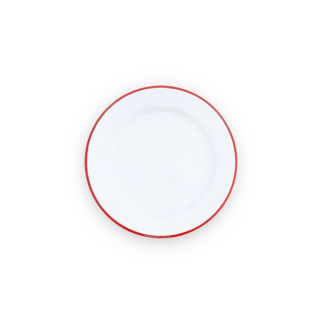 Vintage Enamel Salad Plate, White With Red Rim, Set Of 4