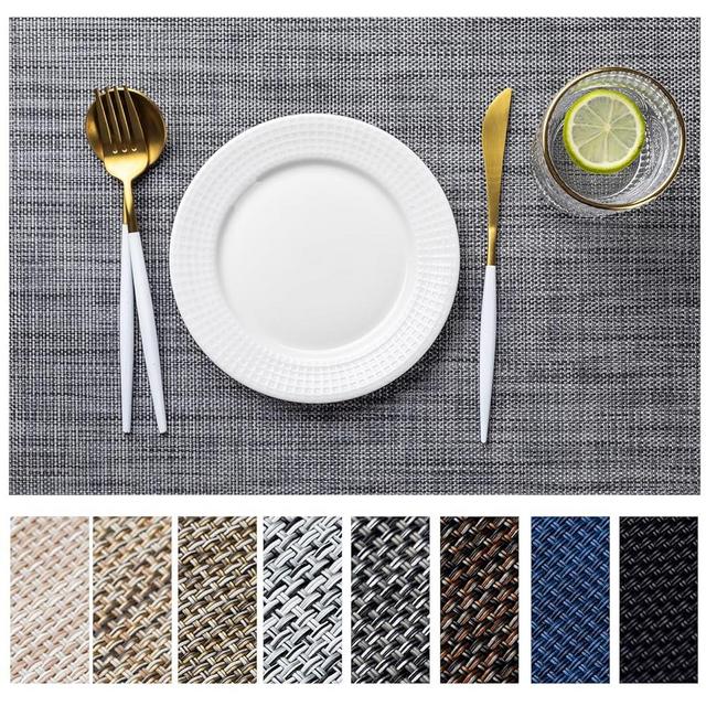 LEXMORE Placemats Set of 6 Vinyl/Plastic Woven Place Mats for Kitchen Table Indoor/Outdoor Washable Placemat Wipeable Dining Table Mats(Dark Gray)