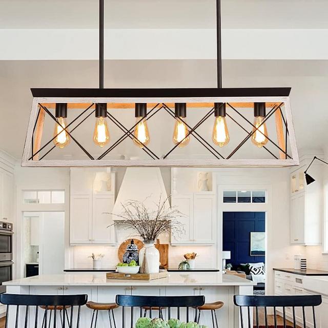 SGLfarmty Farmhouse Rustic Chandelier, 6 Lights Kitchen Island Lighting fixtures Rustic Linear Pendant Light for Dinning Room Living Room Bar