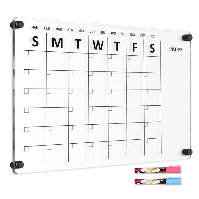 QUEENLINK Acrylic Calendar for Wall, 16"×24" Acrylic Wall Calendar Large Acrylic Board for Wall, Clear Dry Erase Board Wall Mount Familiy Planner（Black）