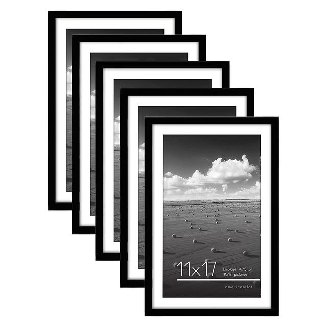 Americanflat 11x17 Picture Frame with Mat for 9x15, Black, 5 Pack