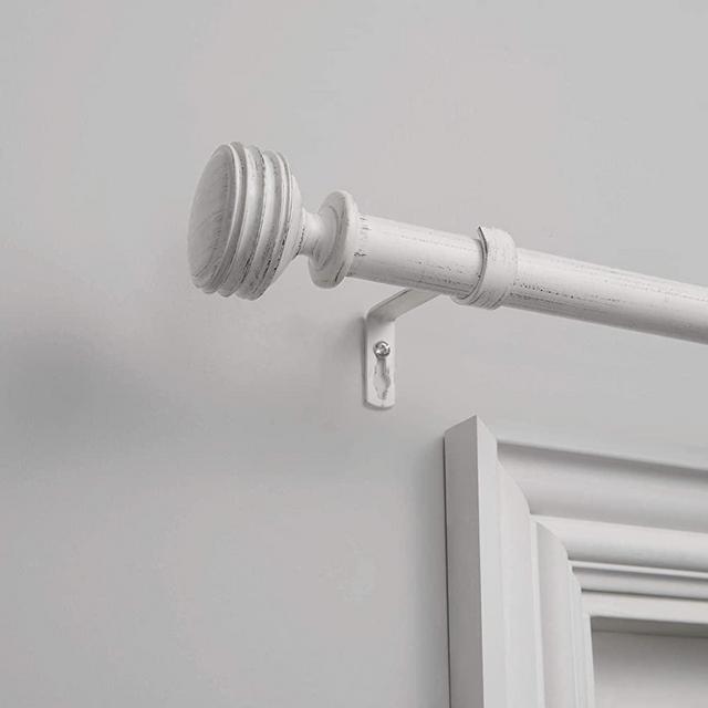 Exclusive Home Curtains Duke 1" Curtain Rod and Coordinating Finial Set, Adjustable 36"-72", Distressed White