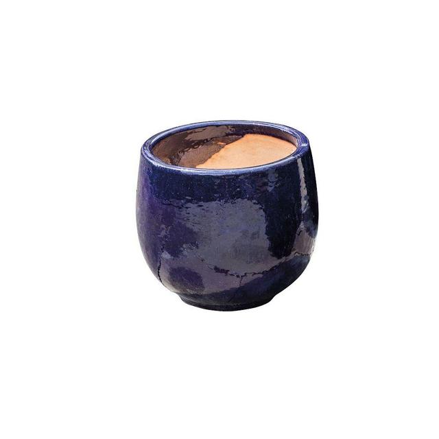 Glazed Terracotta Indoor/Outdoor Planter, Small, 12"D x 10"H, Sapphire