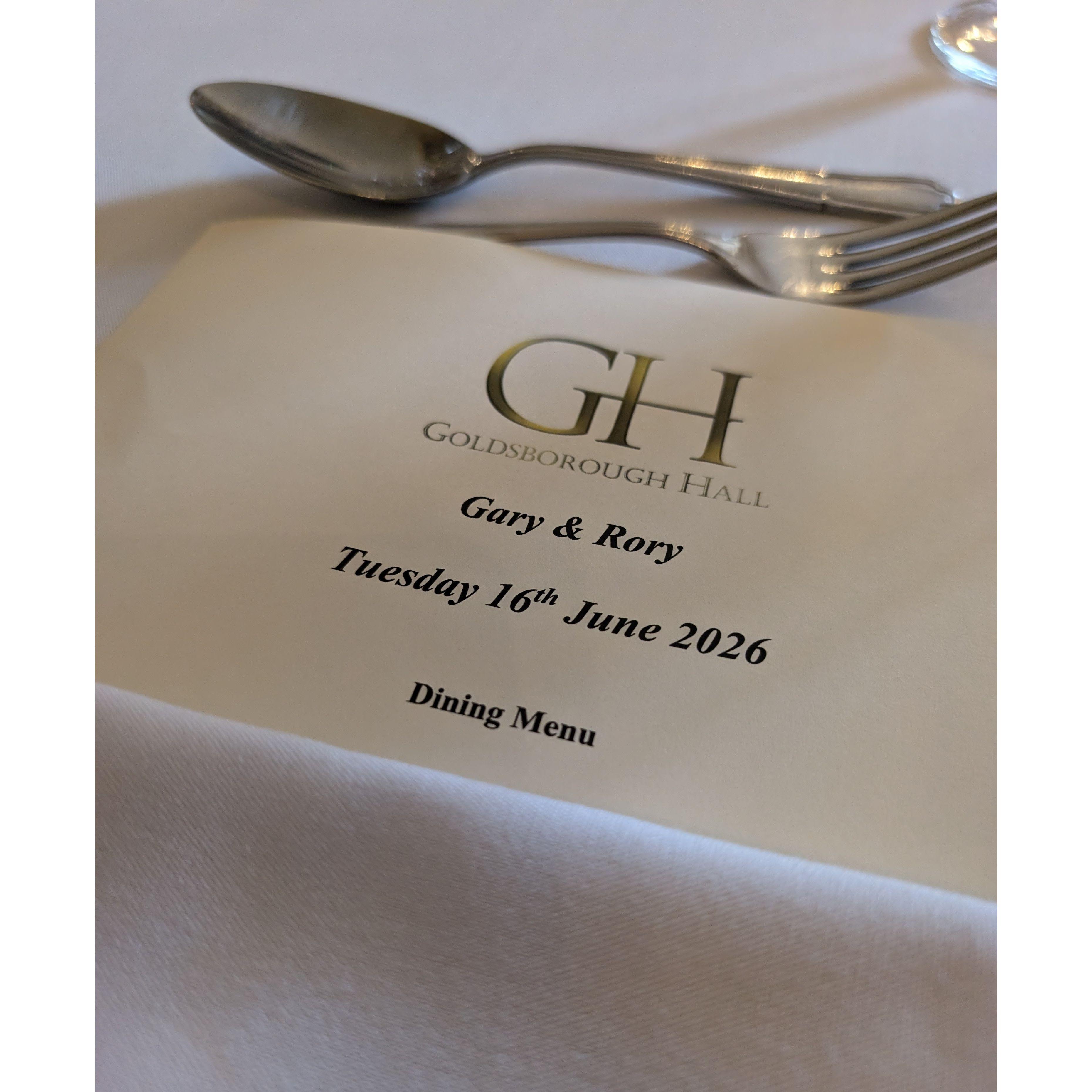 All set for our menu tasting at Goldsborough Hall—one of the tastiest parts of wedding planning!