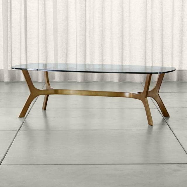 Elke Rectangular Glass Coffee Table with Brass Base