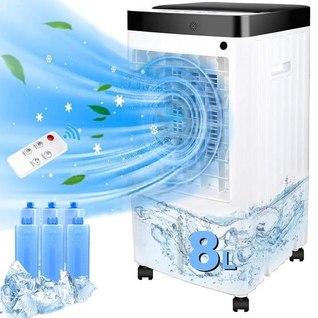 Portable Air Conditioners, 2024 New Quiet Swamp Cooler with 8 Liter Water Tank, Remote Control, 3 Speeds, 70° Oscillation, 6 Ice Packs, Fast Cool Air Conditioner Portable for Room, Bedroom, Office