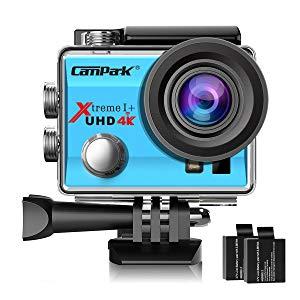 Campark ACT74 Action Camera 4K WiFi Waterproof Sports Camera 170 Degree Ultra Wide-Angle Len with 2 Pcs Rechargeable Batteries and Helmet Accessories Kits(Blue)
