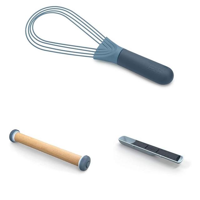 Joseph Joseph Twist Whisk 2-In-1, Adjustable Rolling Pin with Removable Rings & Measure-Up Adjustable Measuring Spoon - Ultimate Baking and Cooking Essentials Bundle