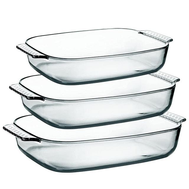 NUTRIUPS Glass Baking Dish Set for Oven Rectangular Bakeware Set of 3 Baking Pans Glass Casserole Dish Set Nesting for Saving Space,1.8 QT + 2.5 QT + 3.1QT