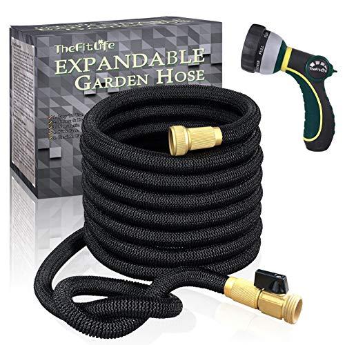 TheFitLife Flexible and Expandable Garden Hose - Strongest Triple Latex Core with 3/4" Solid Brass Fittings Free 8 Function Spray Nozzle, Easy Storage Kink Free Water Hose (25 FT)