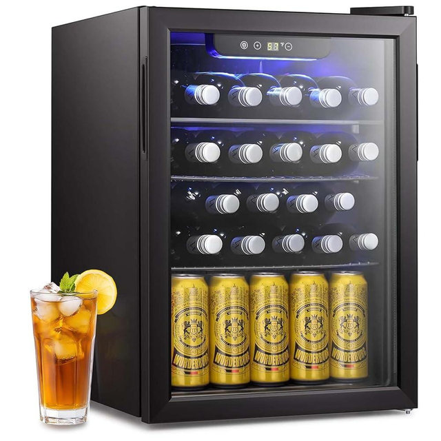 Antarctic Star 16 Bottle Wine Cooler Beverage Refrigerator Small Mini Wine Cellar Beer Soda Clear Glass Door Bar Fridge Quiet Operation Compressor Adjust Temp Control Freestanding, 2.4 Cu. Ft