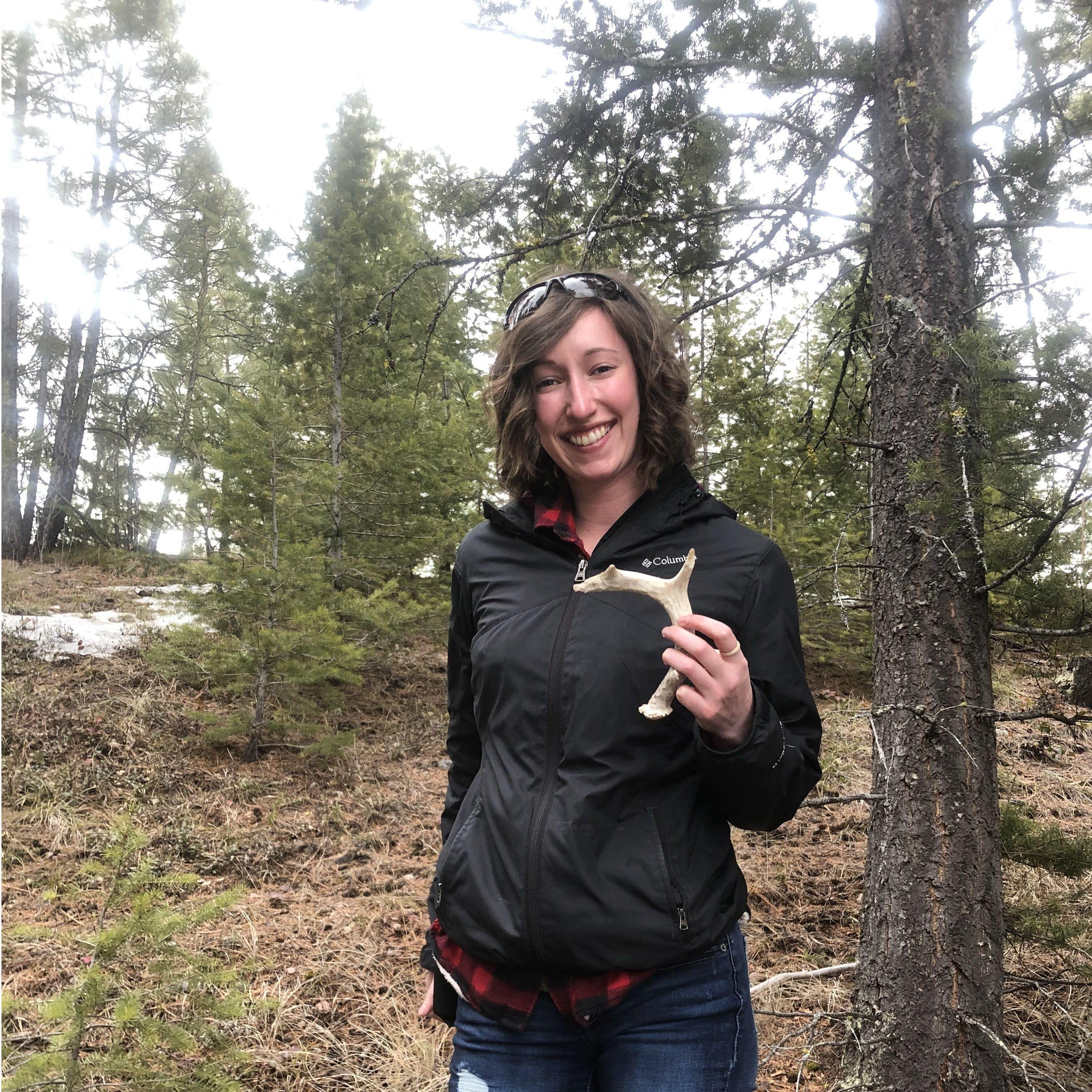 The day I found my first deer antler shed. Riley was so proud. March 2020