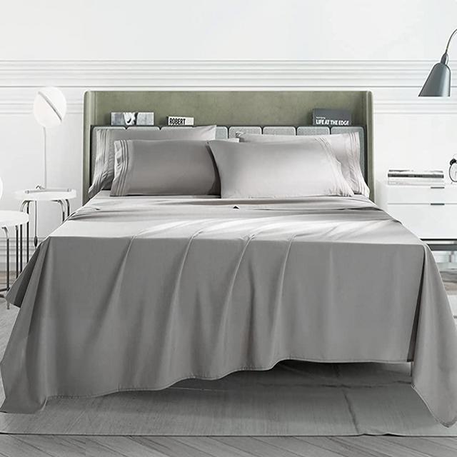 SONORO KATE Bed Sheet Set Bamboo Sheets Deep Pockets 16" Eco Friendly Wrinkle Free Sheets Hotel Bedding Machine Washable Silky Soft - 6 Piece (Grey, King)