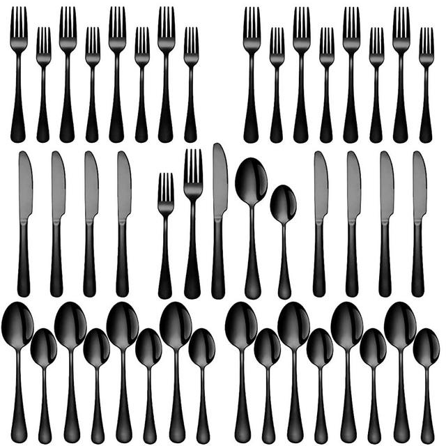Black Silverware Set for 8, SuperCook 40 Piece Flatware Set, Stainless Steel Cutlery Eating Utensils , Mirror Finish Tableware Iclude Knife Fork Spoon, Dishwasher Safe for Daily Used