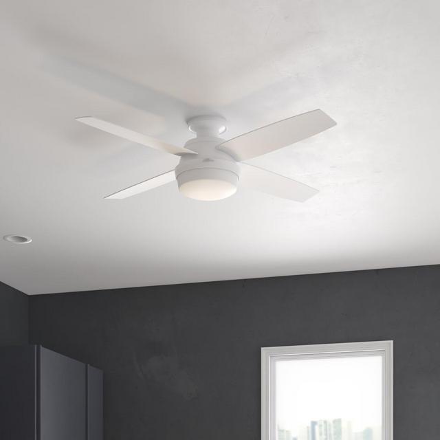 52'' Dempsey 4 - Blade LED Flush Mount Ceiling Fan with Remote Control and Light Kit Included