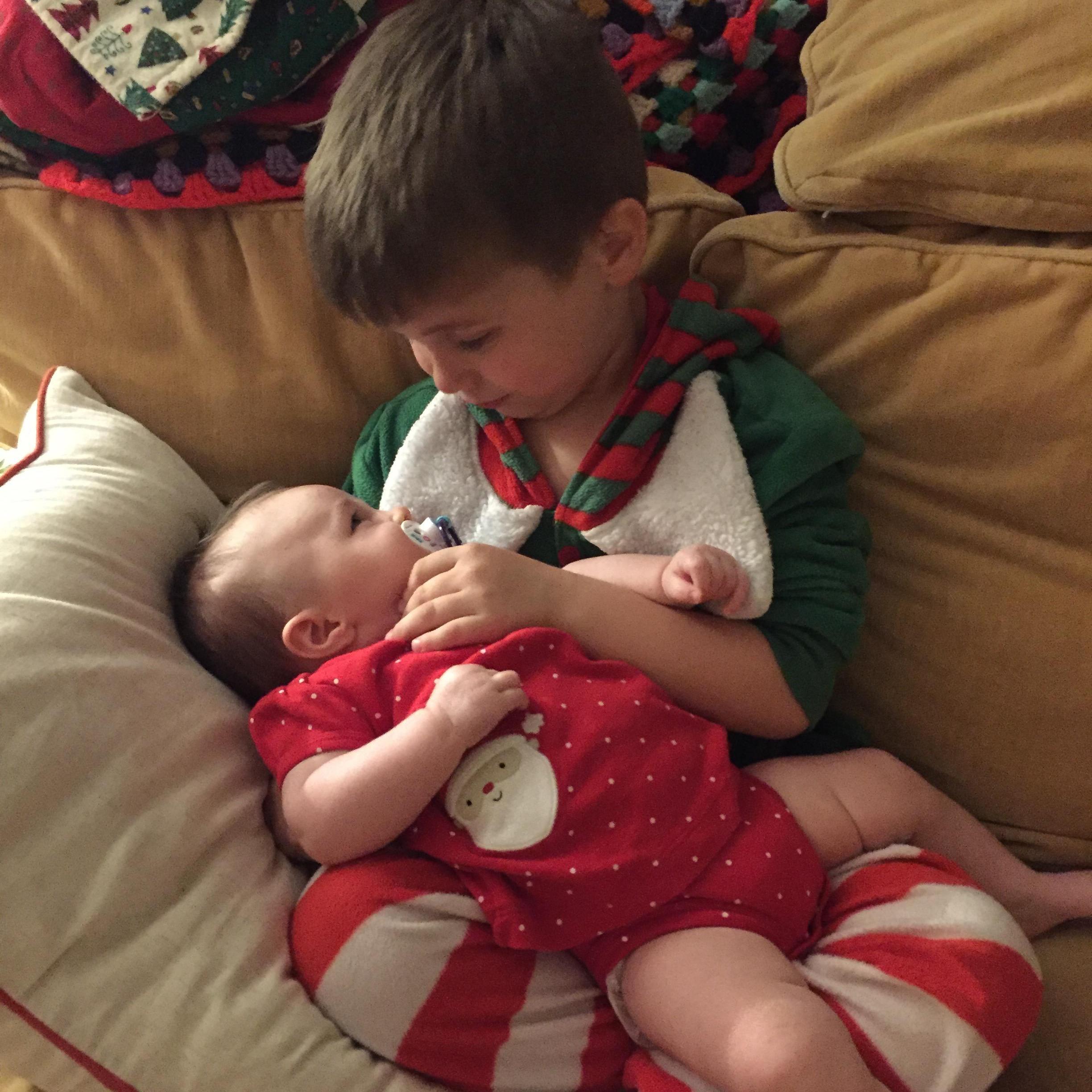Our two cuddle bugs ready for Santa.